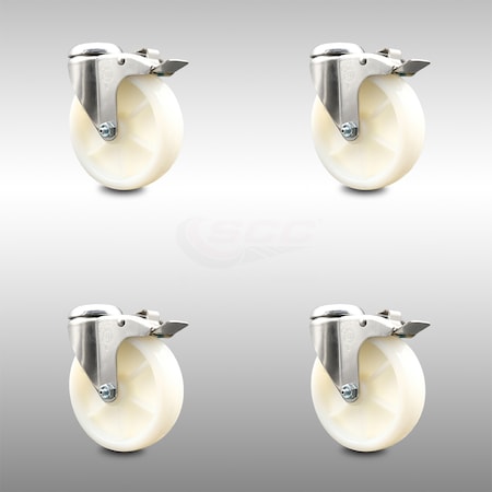 Service Caster 5 Inch 316SS Nylon Wheel Swivel Bolt Hole Caster Set SCC-SS316BHTTL20S514-NYS-4